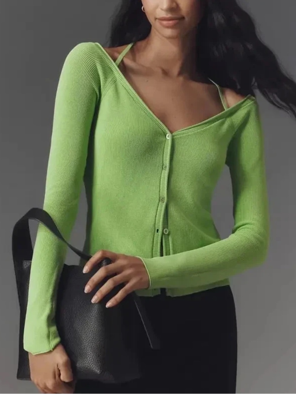 Good American womens size S lime green tie back long sleeve cropped knit cardiga